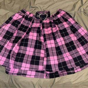 Hot Topic Pink and Black Plaid Skater Skirt